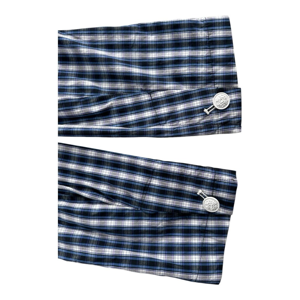 Banana Republic M Navy blue White Plaid Shirt Jacket Schoolboy Career Preppy - Picture 10 of 14